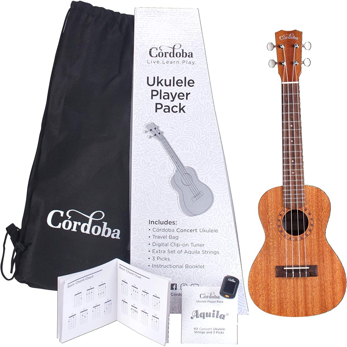 Cordoba Concert Ukulele Player Pack (Natural)